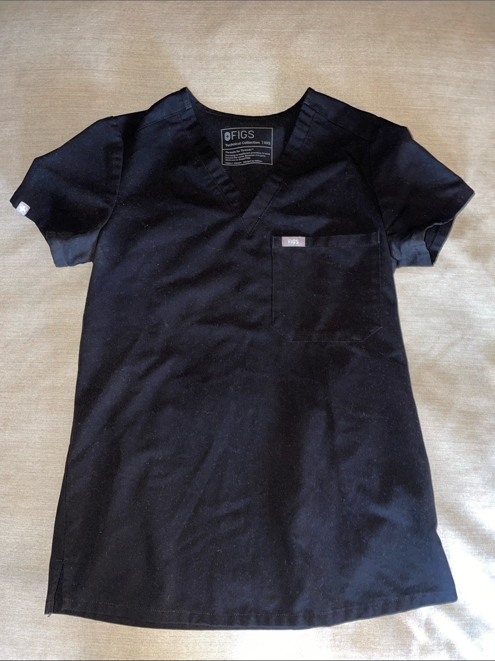 Figs Black V-Neck Medical Scrub Top
